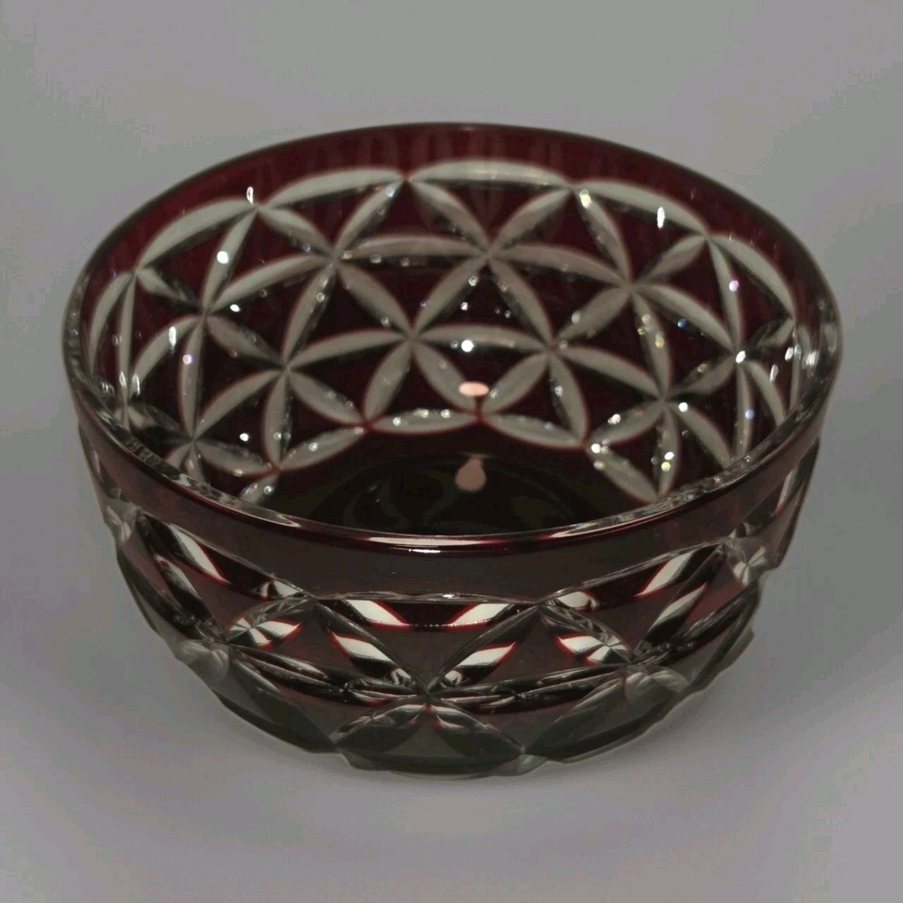 Ruby Red Crystal Bowl Cut To Clear Small Serving Side Dish Candy