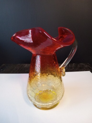Vintage Amberina Crackle Glass Small Pitcher/Creamer Honey Amber To Red.