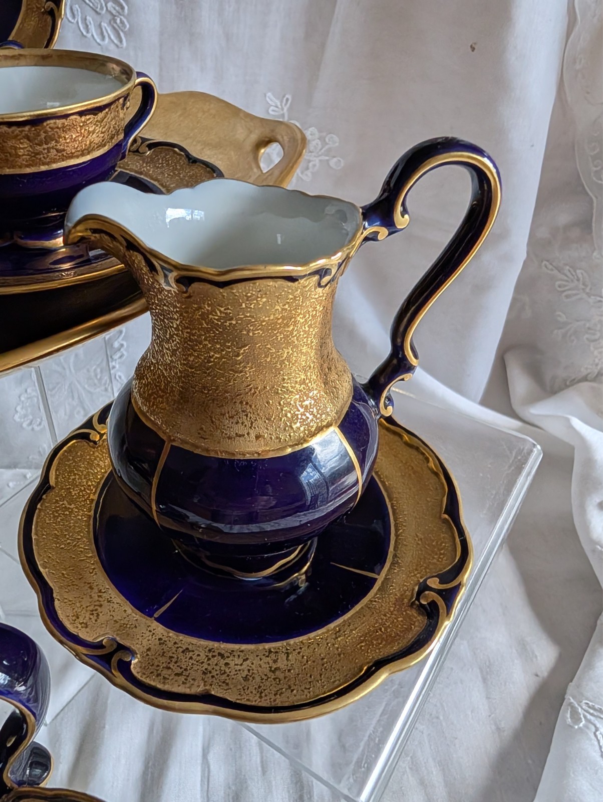 VINTAGE GRAF VON HENNEBERG PORZELLAN ILMENAU GERMANY ECHT KOBALT COFFEE SET 15pc