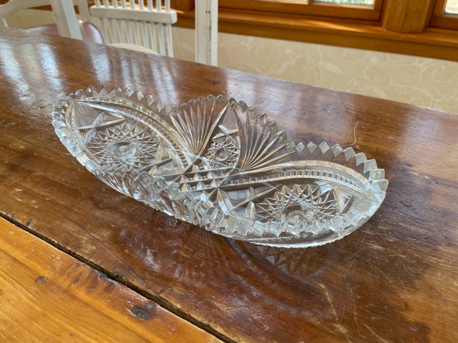 cut glass serving dish 11 x 4 3/4 x 2 1/4 inches