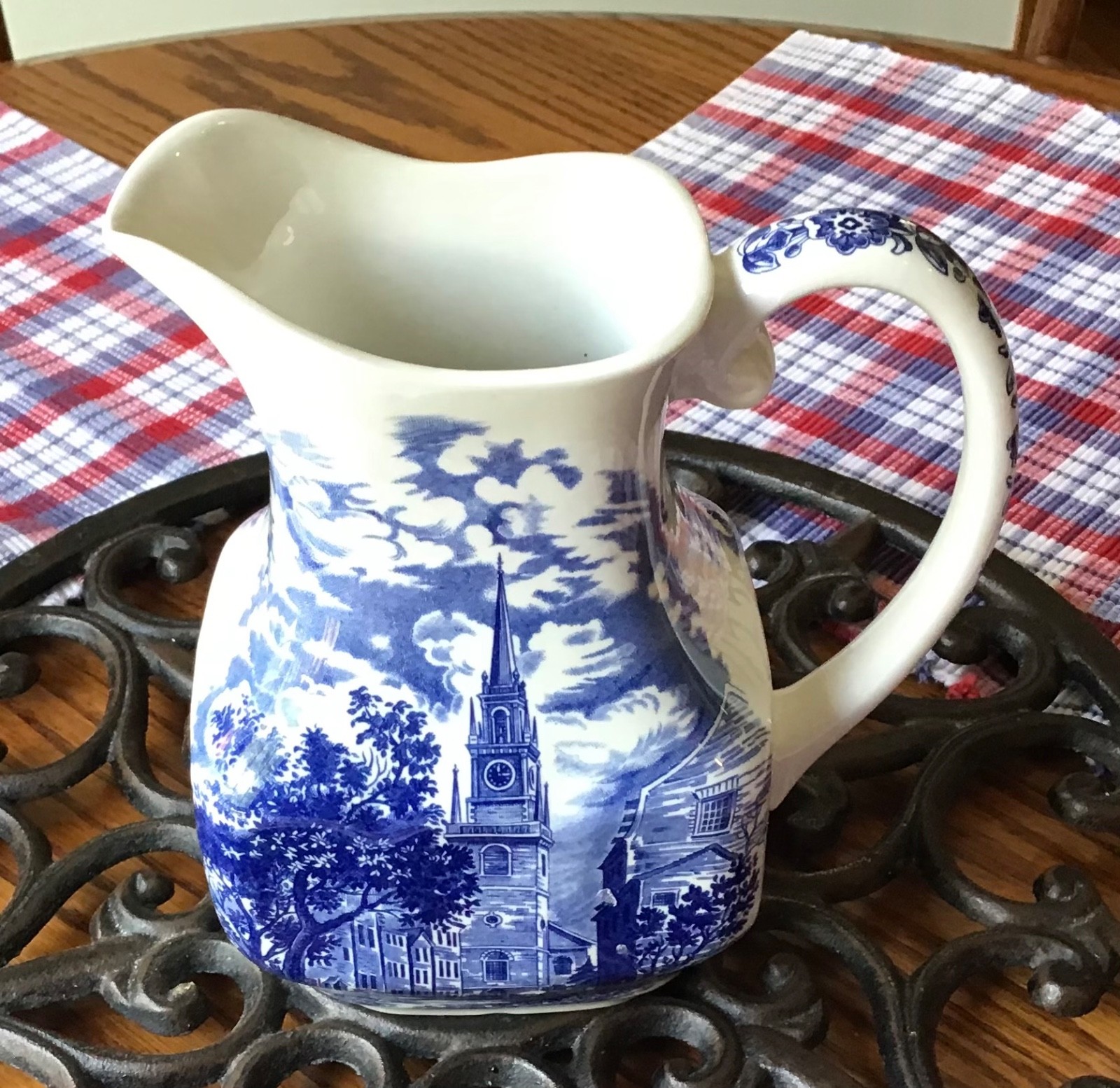 VINTAGE STAFFORDSHIRE LIBERTY BLUE “OLD NORTH CHURCH” PITCHER, 7 7/8’