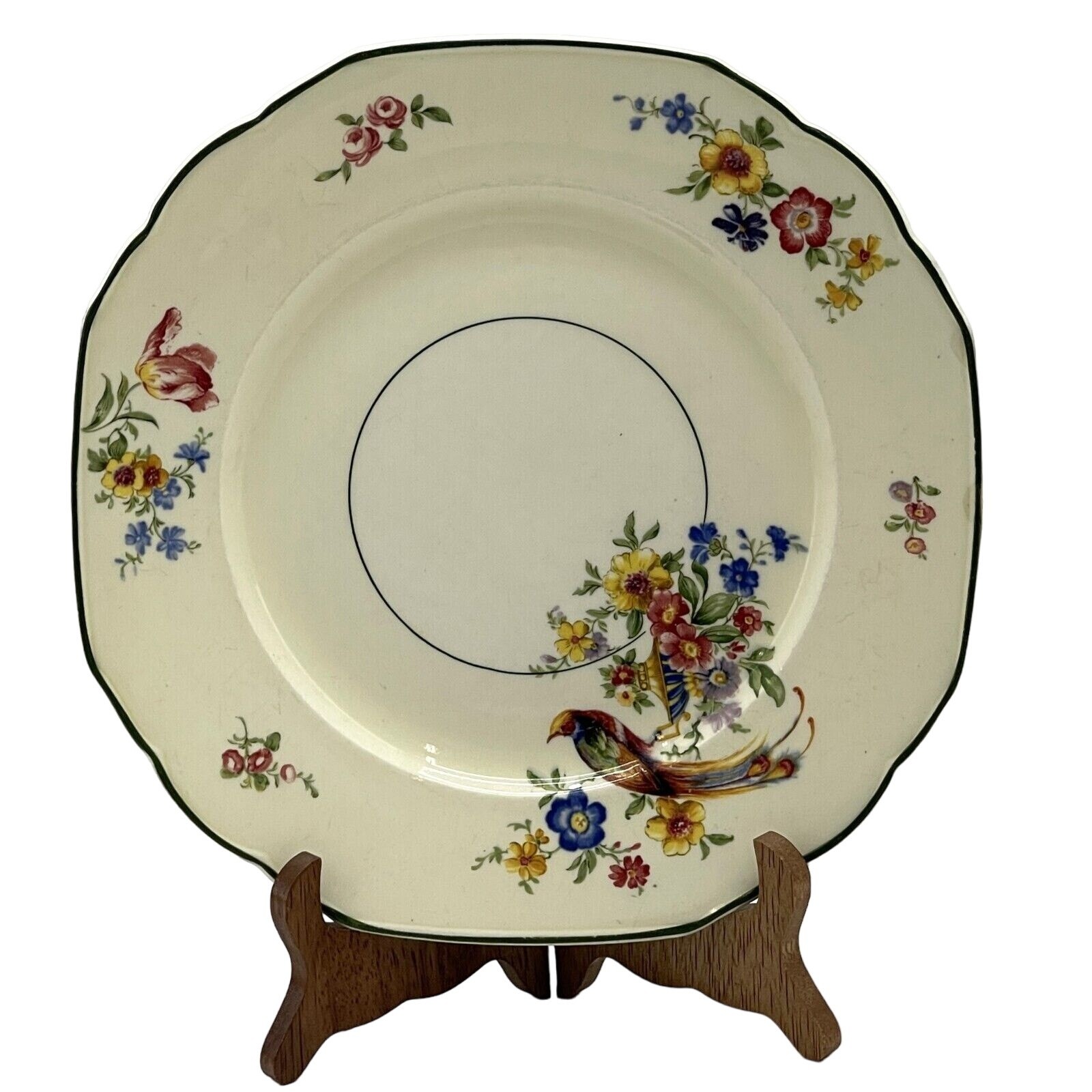 The Welbeck Plate By WH Grindley & Co Windsor Ivory Floral Bird Green Trim 9.5″