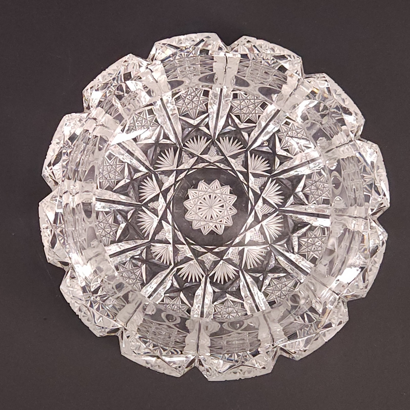 Antique American Brilliant Period Cut Crystal Glass Ashtray Dish 5.25″W Hobstars