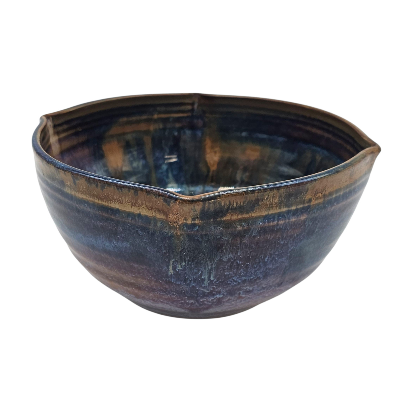 VTG Studio Pottery Signed Reactive Drip Glaze Blue Purple Gold Stoneware 7
