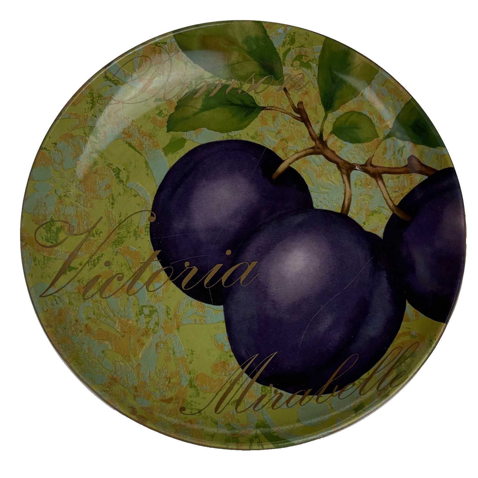 222 Fifth Fruit Renaissance Fine China 8″ Salad Plate Pear Plum Set 2 Fine China