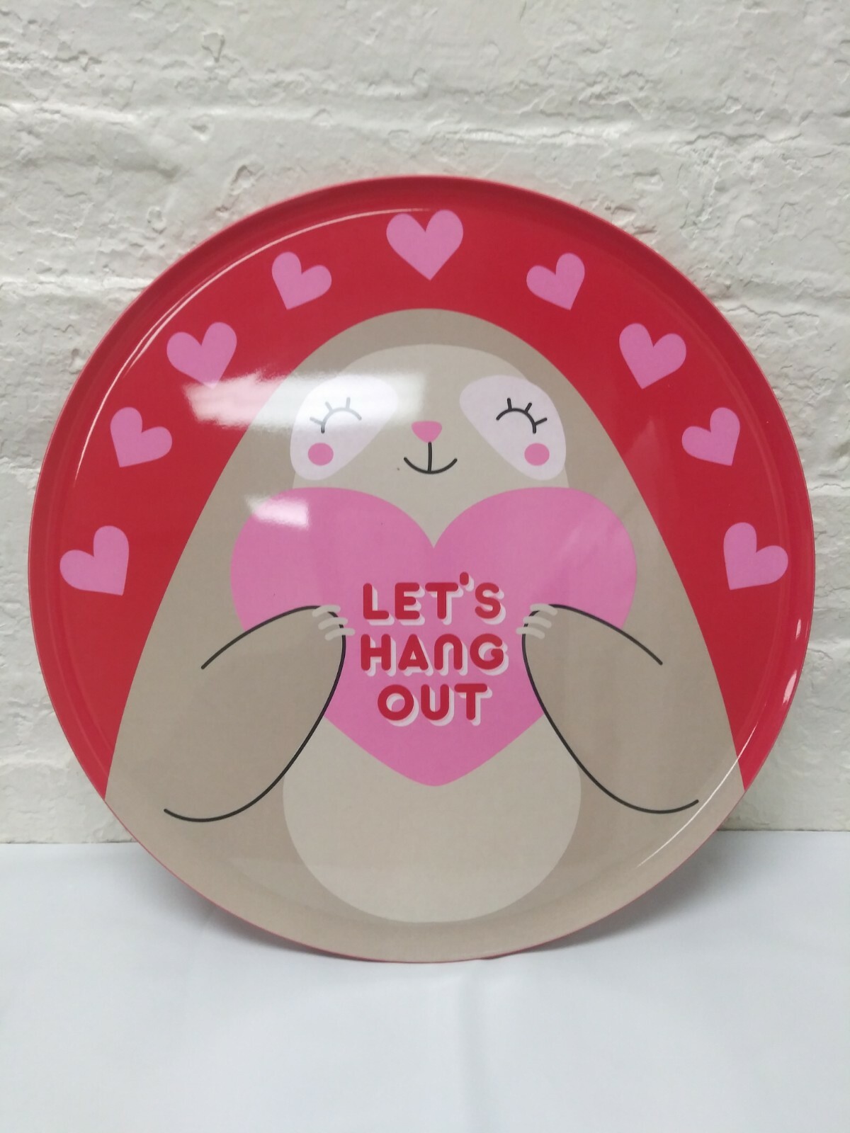Holiday Home Let’s Hang Out Sloth Serve Platter Plate 13″ Hearts Cute