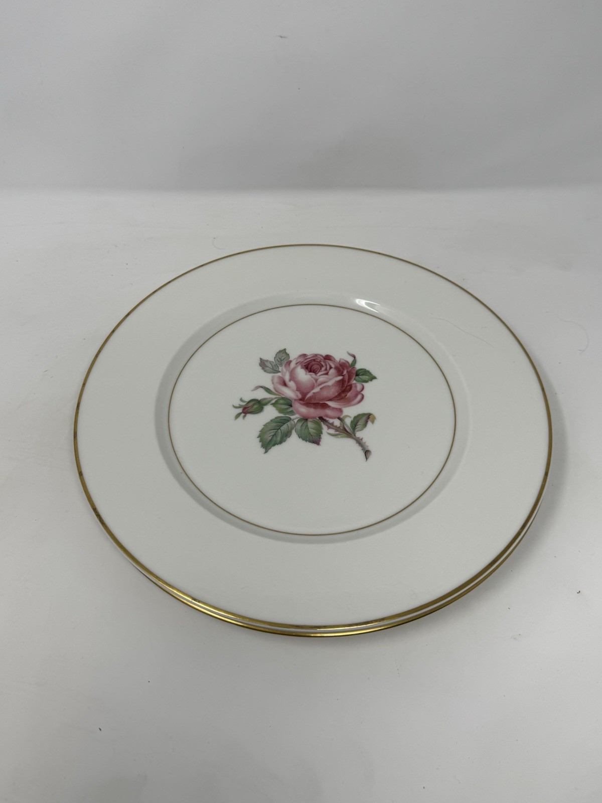 2 Ancestral USA China Manor Rose Dinner Plates rose floral gold trim GUC elegant