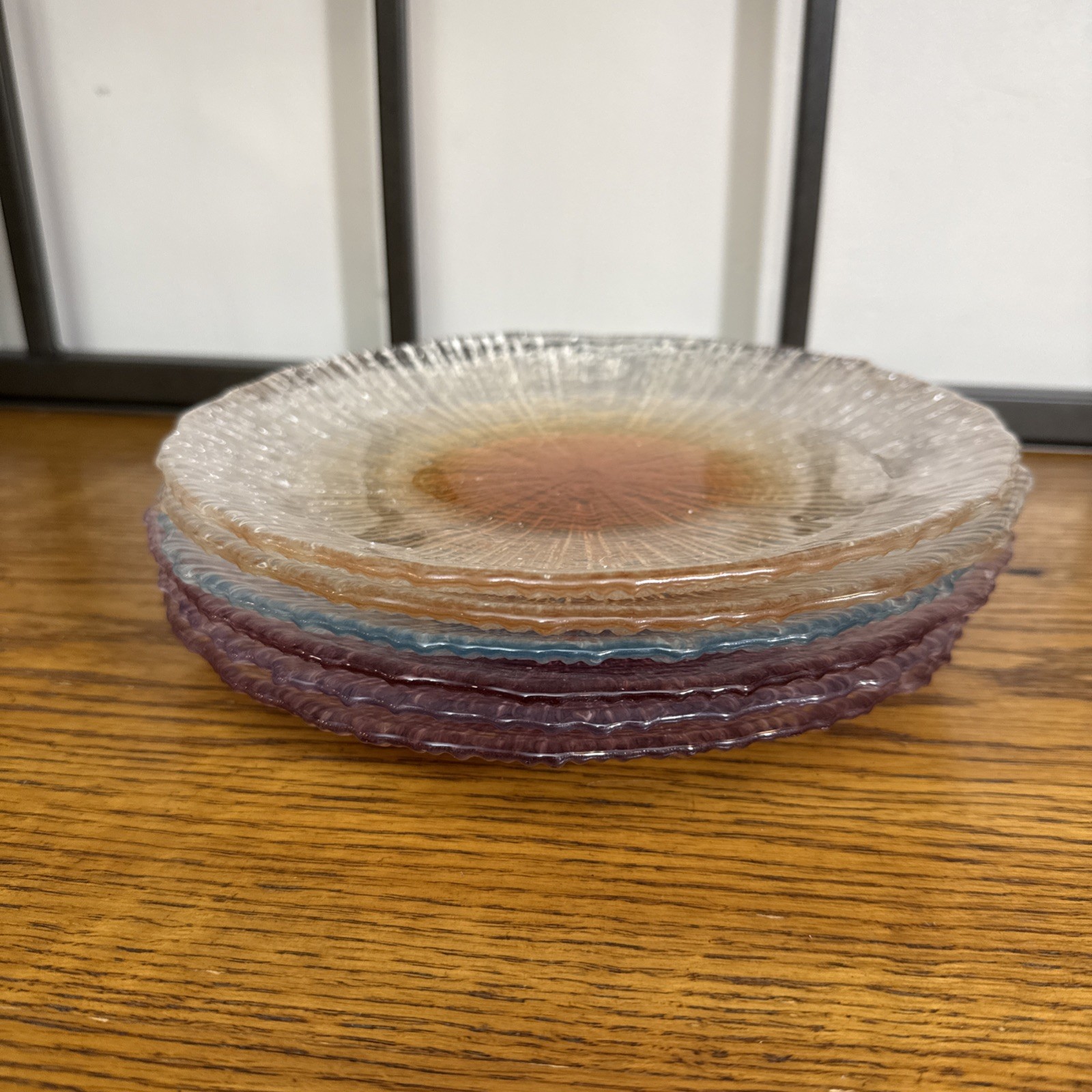 Scandinavian Multi Colored Glass Salad Plates Set Of 6 9″ Diameter