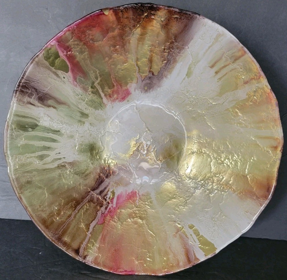 Gold Collection Brown Beige Red Forged Glass Dish Bowl Decor Display 13″