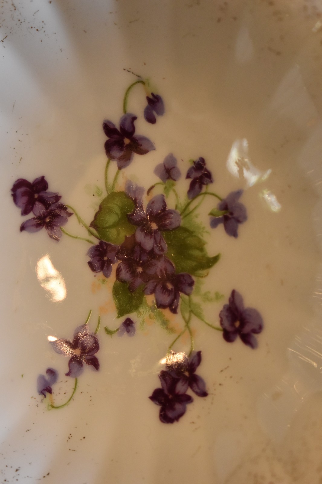 Vintage Handpainted Lefton China Pedestal Compote Bowl Violet Flower Accents