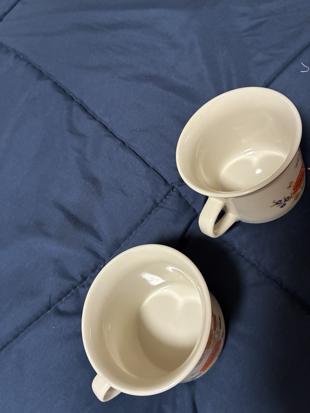 Vintage 70s Summer Garden Floral Coffee Mugs Excel by Linda Stoneware Set Of 2