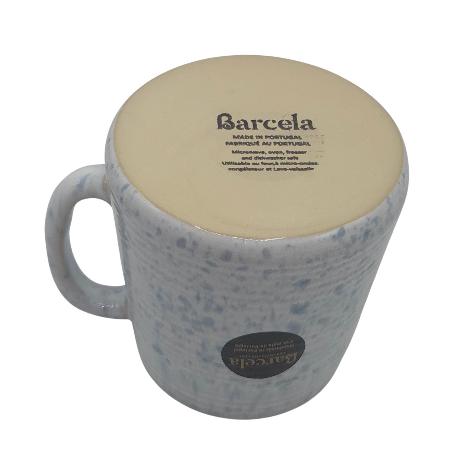 Barcela Handmade Stoneware Mug Set 4 White Blue Reactive Speckled Glaze Portugal