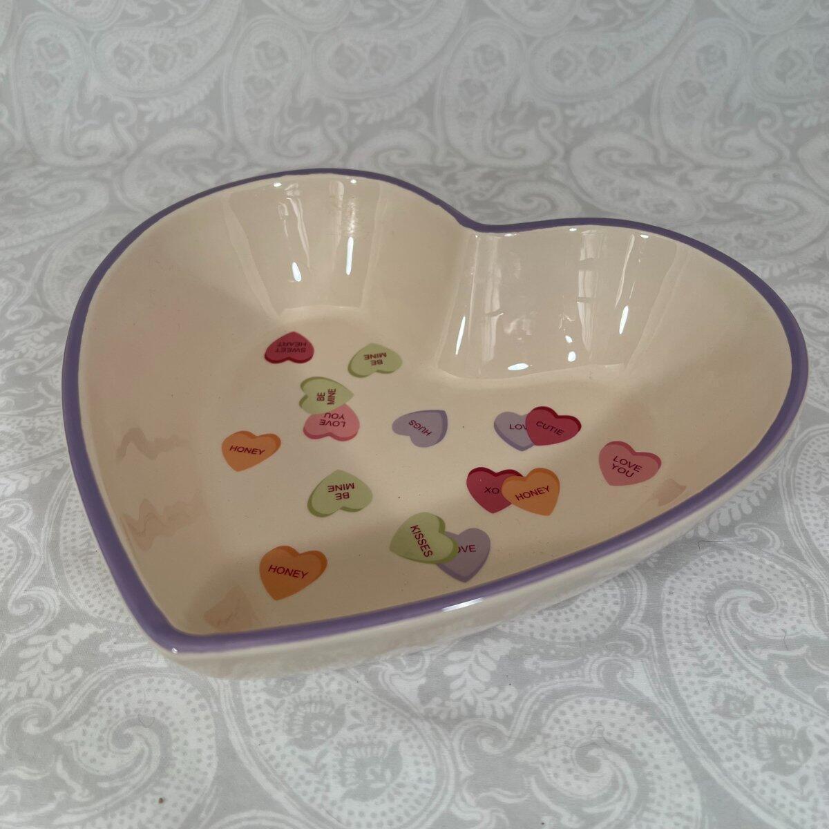 Valentines Conversation Candy Hearts Shaped 9″ Ceramic Serving Bowl Candy Snack
