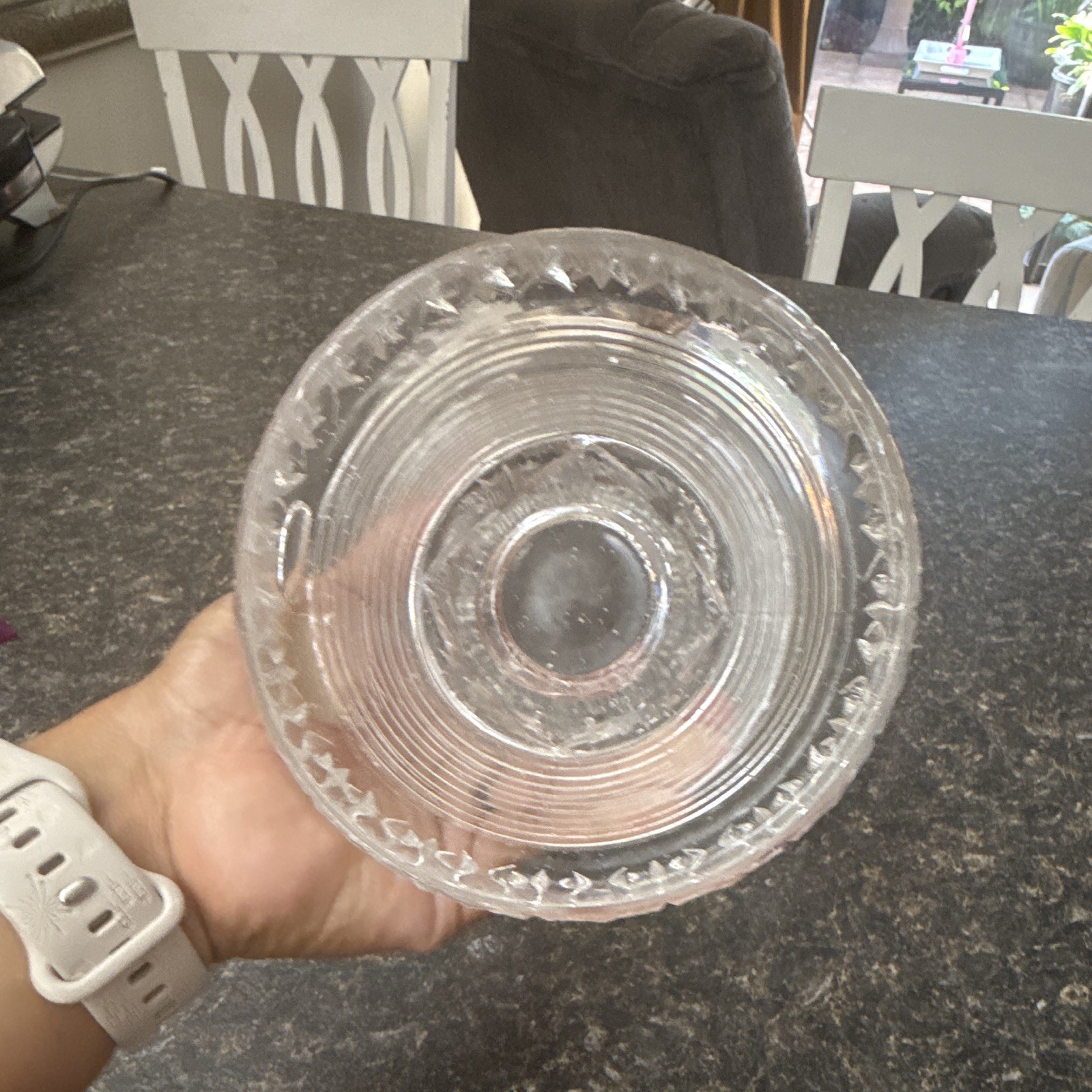 Clear Pressed Glass Scalloped Rim Round Pedestal Footed Bowl