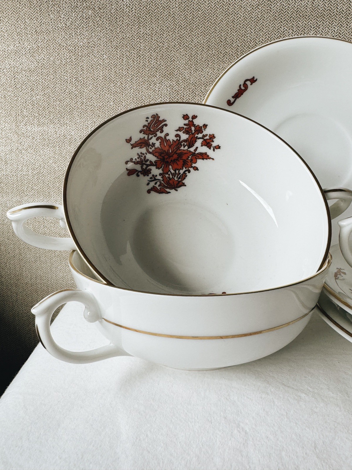 Vintage Vista Alegre “Teresa” Rust Footed Cup & Saucer Portugal, Set of THREE