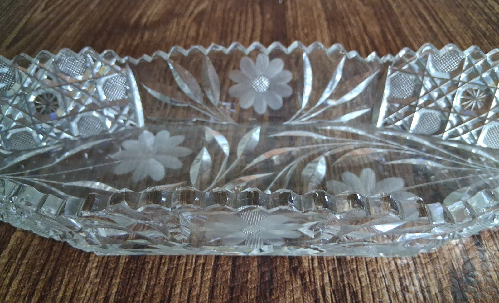 American Brilliant Period Cut Glass Crystal Celery Dish 12″ X 4.5″ Vintage
