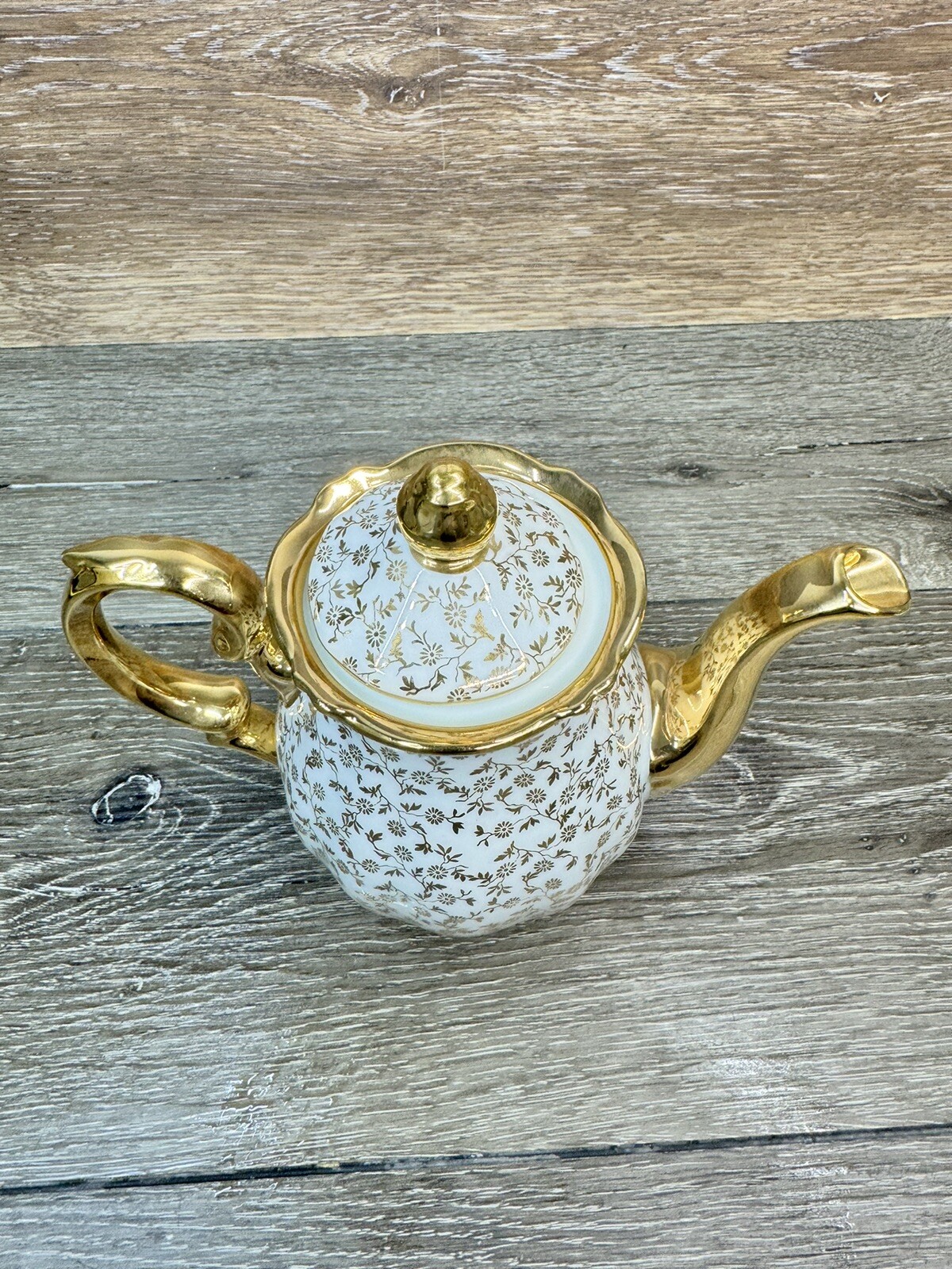 Mitterteich Bavaria Germany Gold Plated Floral Tea Pot 7.5” Tall