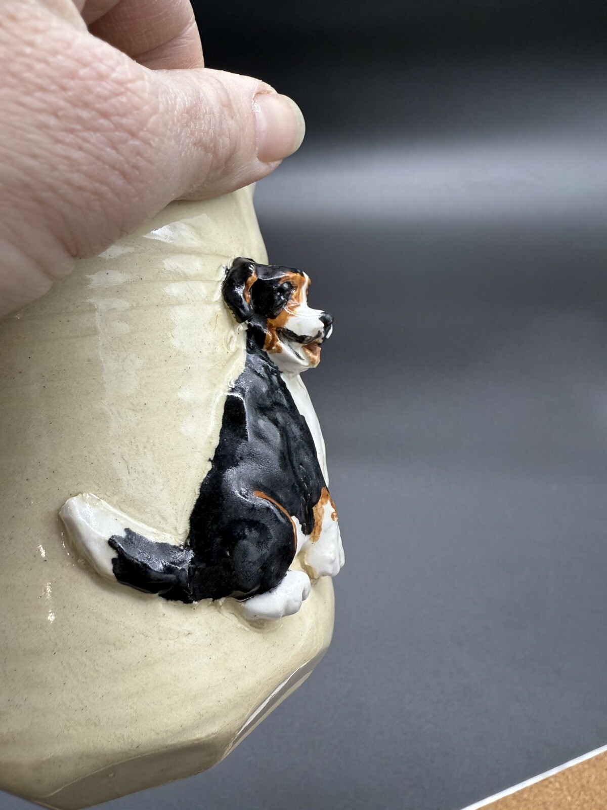Signed Handmade Stoneware Art Pottery 3D Dog Mug