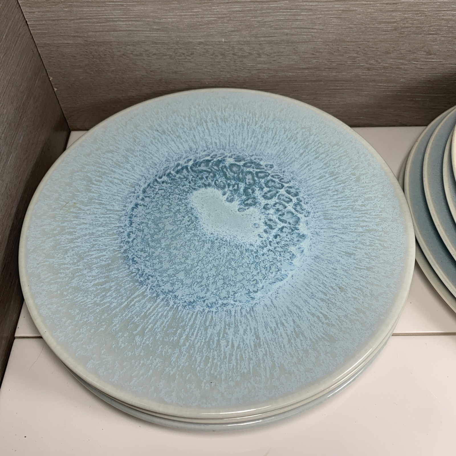 Jars France Aqua Blue 10 1/4” Dinner Plates Set Of 8