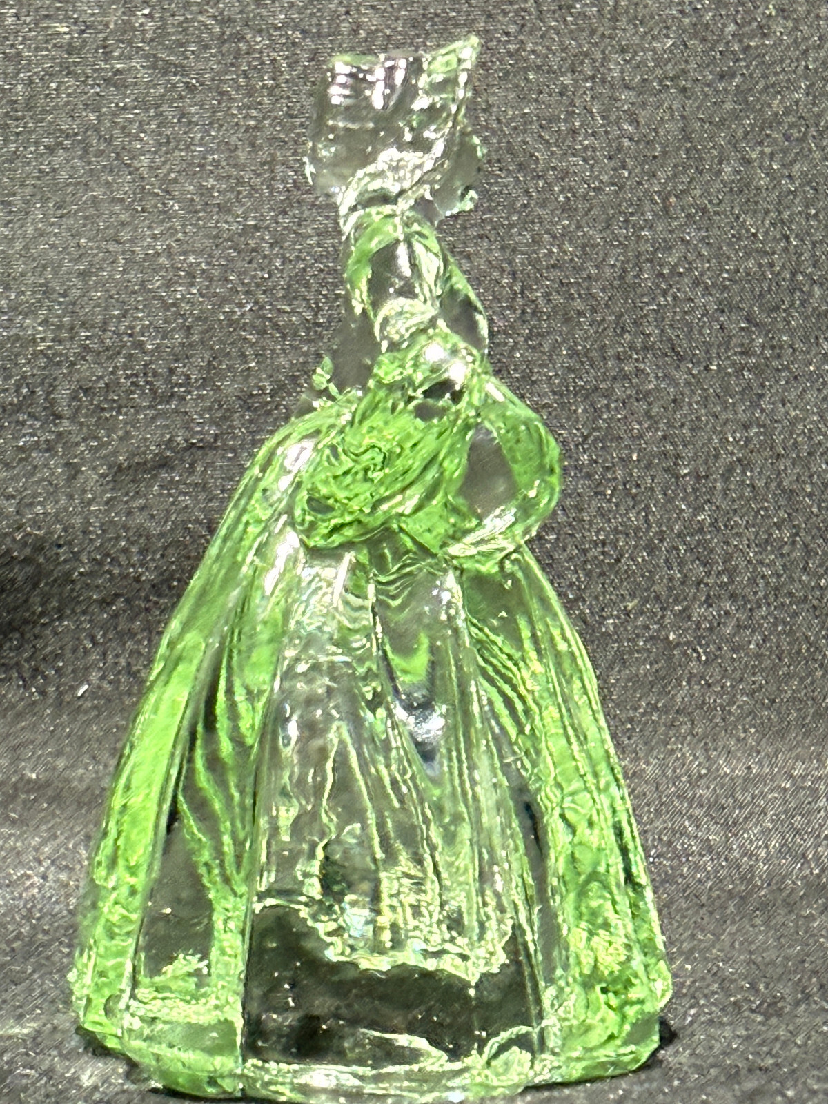 Green Vaseline uranium glass girl doll candy container woman Elizabeth selenium