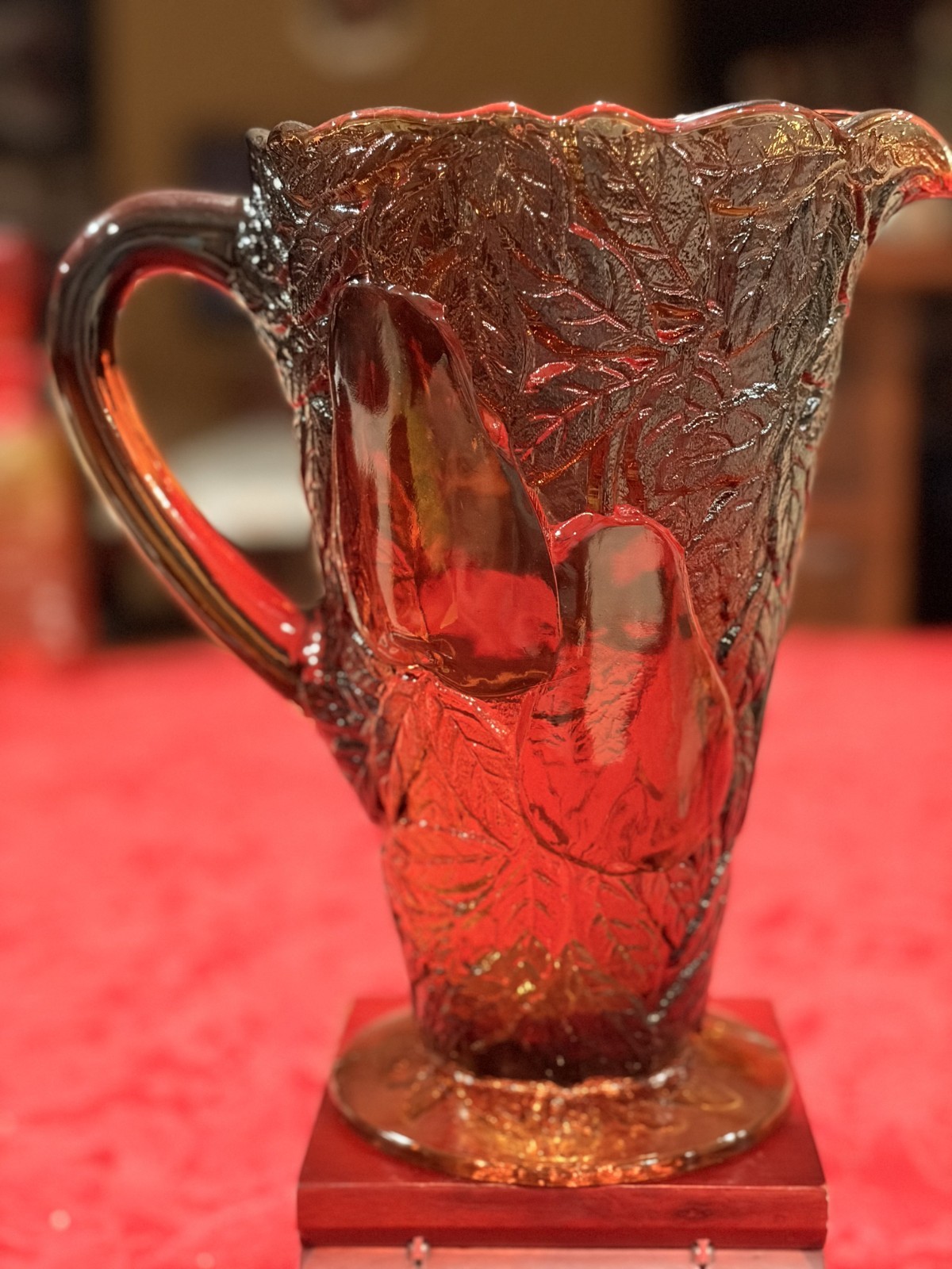 Vtg Tiara Indiana Glass Sweet Pear Burnt Honey Ambrina Pitcher & Glass 5 pc Glow