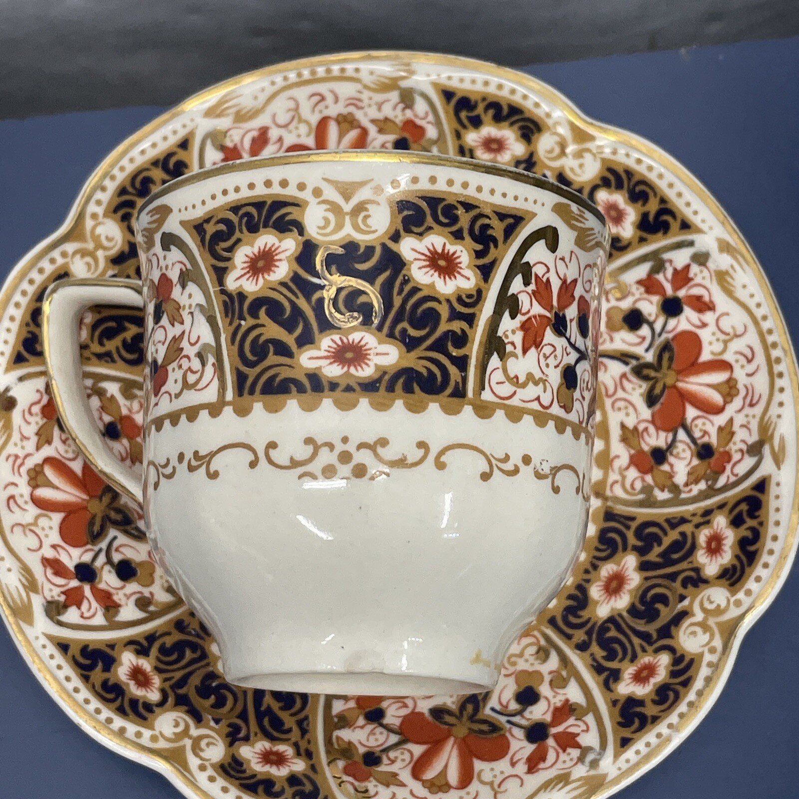 Rare Rutland Johnson Bros Demitasse Cup & Saucer Cobalt Blue Rust / Gold Floral