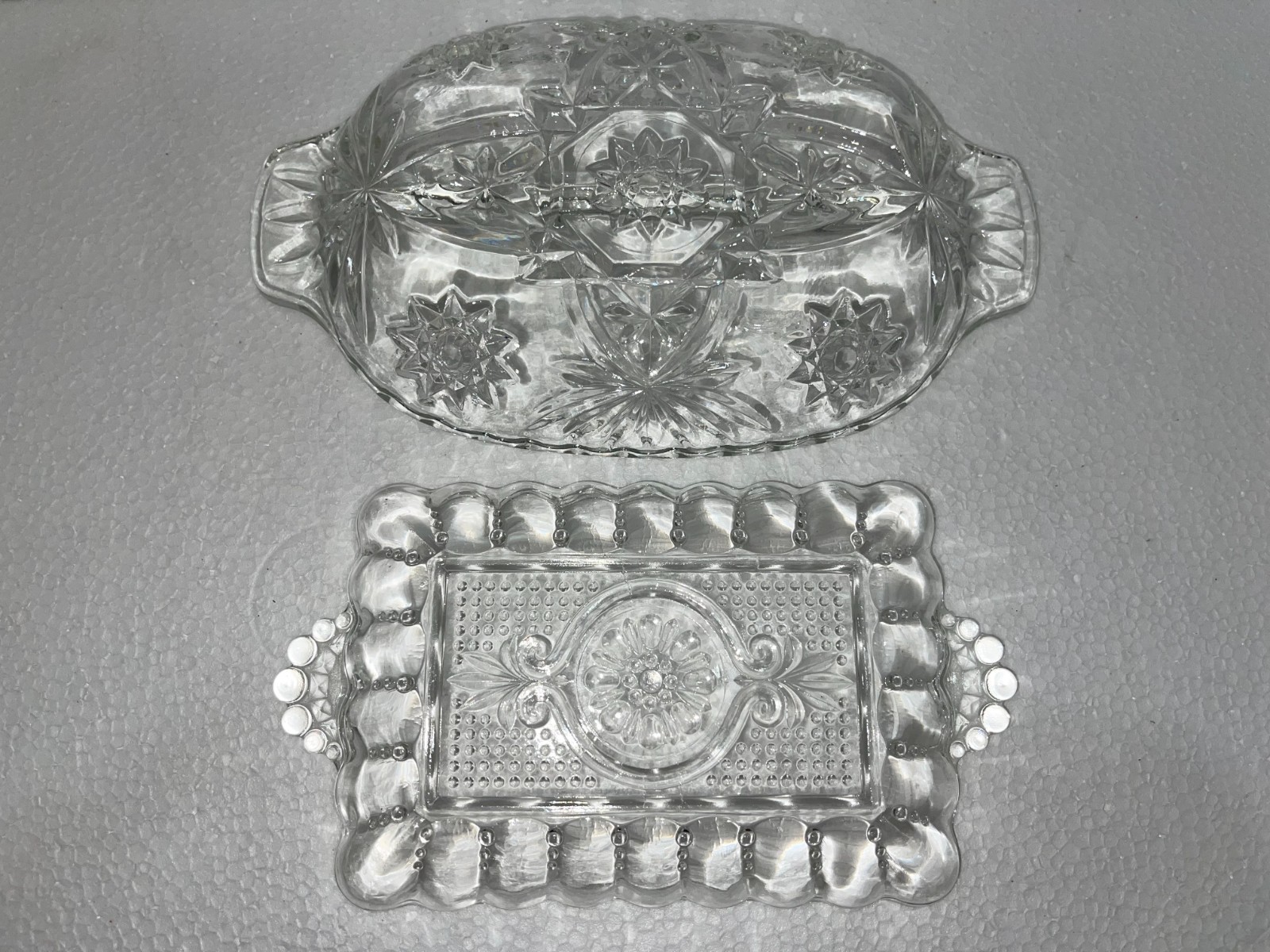 2 Glass Candy Dishes 1-8 inches -1 -10 inches long clear