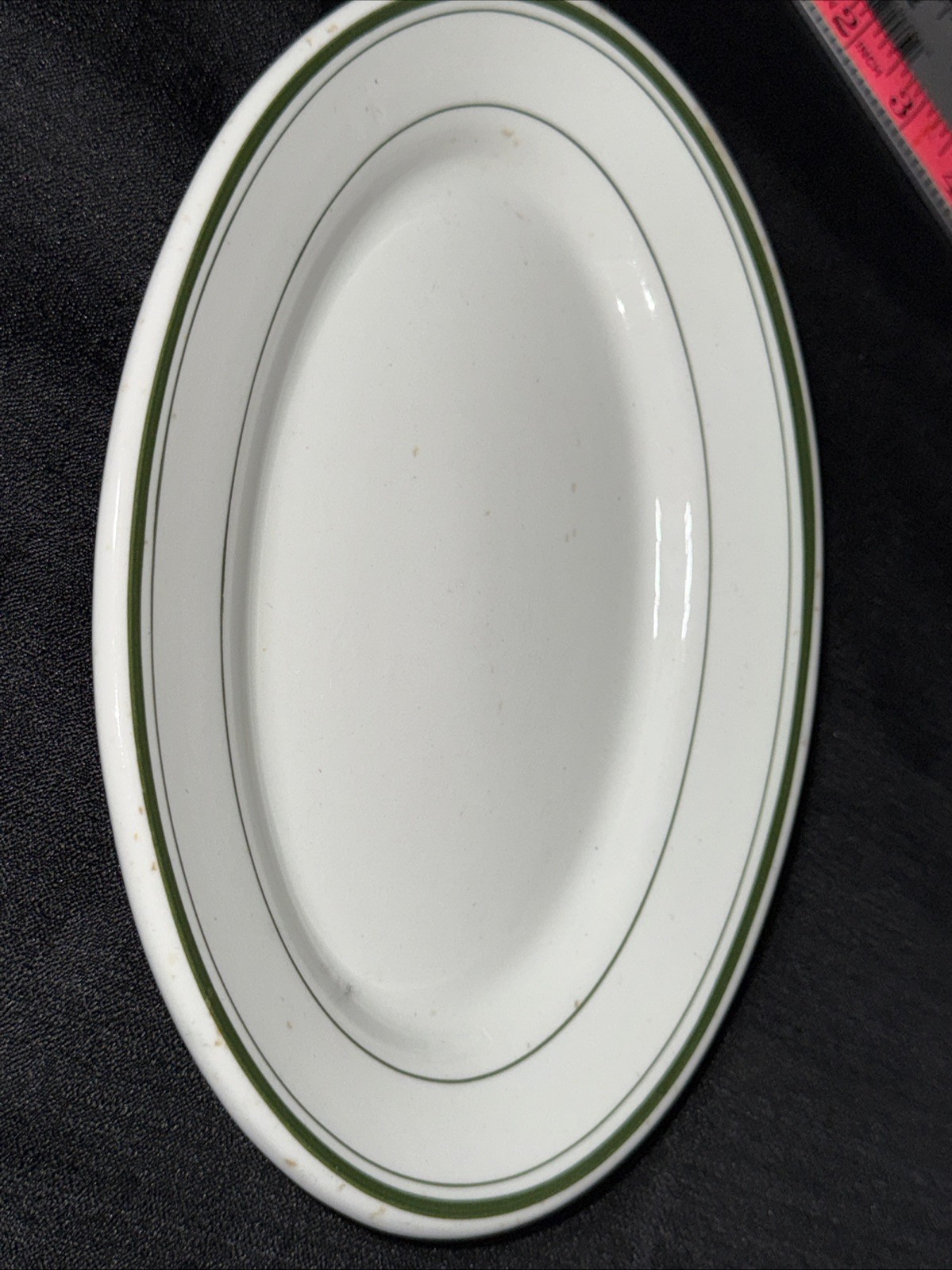 15.5” Sterling Vitrified China Restaurant Ware Green Oval Patter Plate Lot Of 3
