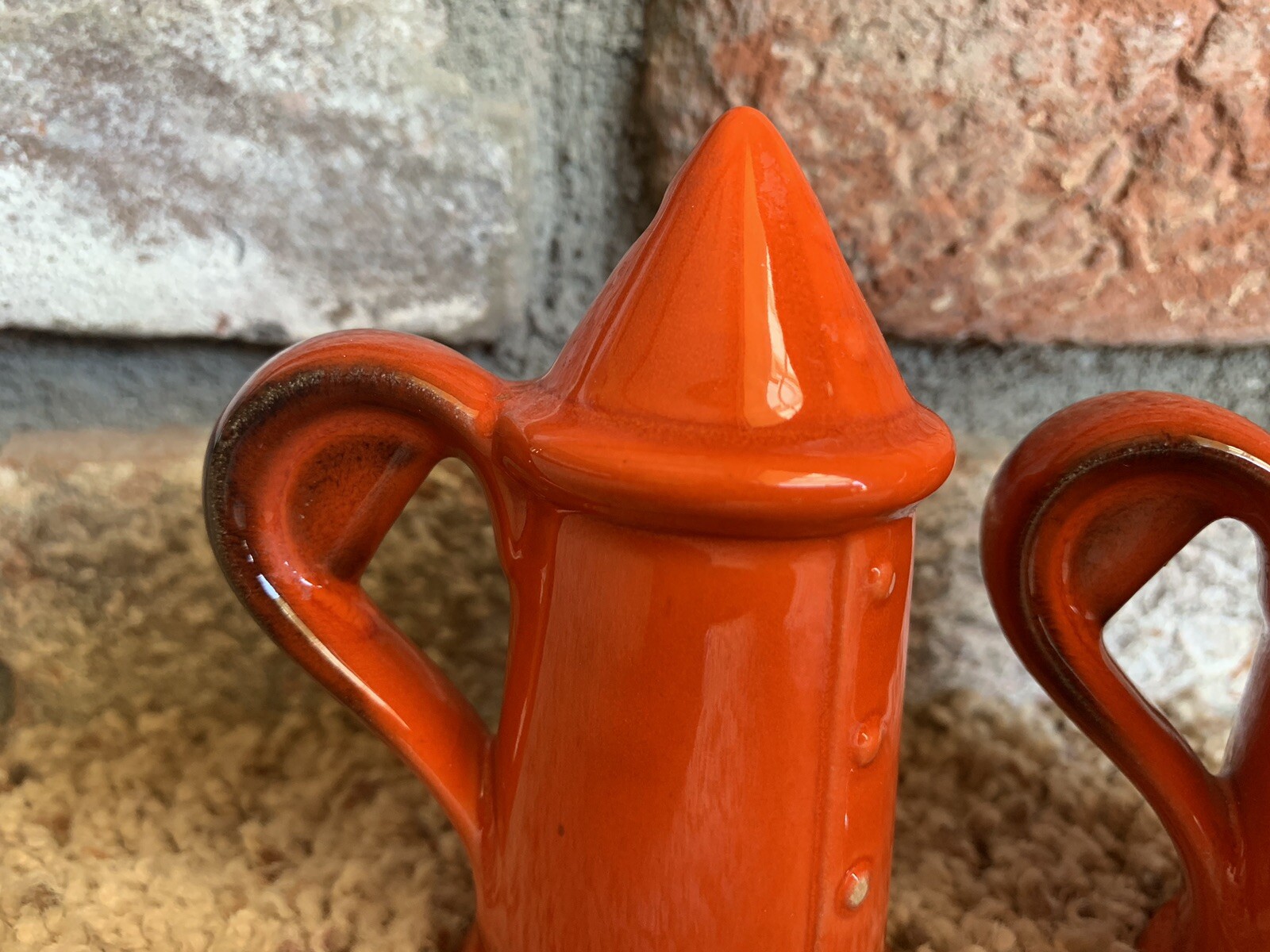 VINTAGE METLOX RED ROOSTER SALT & PEPPER SET POPPY TRAIL CALIFORNIA POTTERY USA