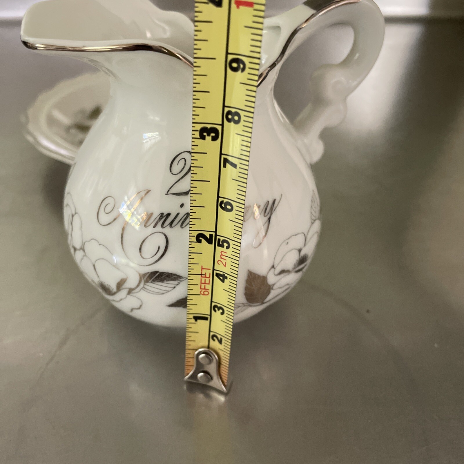 VTG Sliver Trim 25th Anniversary Creamer Pitcher and Saucer George Good Japan