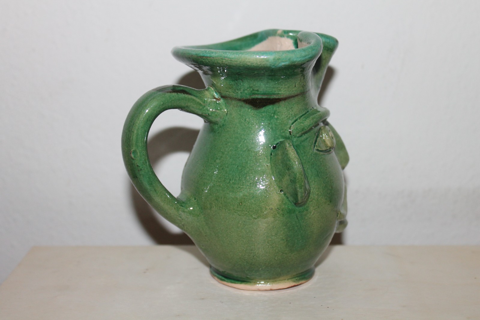 Vintage Green Southern Folk Art Face Jug Pitcher B5