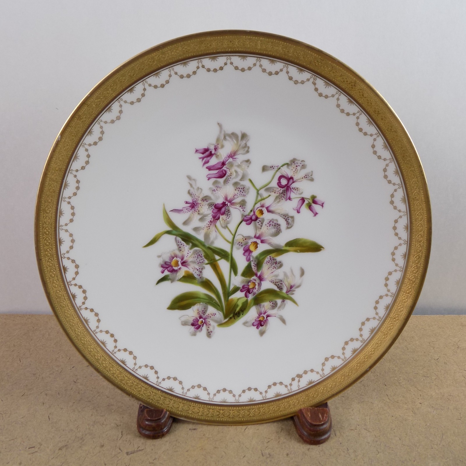 10 Antique T&V Limoges Hand Painted Botanical Plates Ovington Bros New York