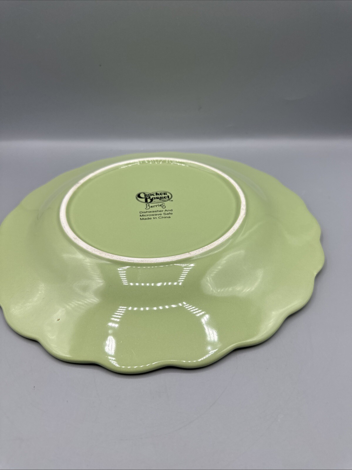 Cracker Barrel Berries Mint Green Serving Plate Dish Scalloped Edge 11.25″