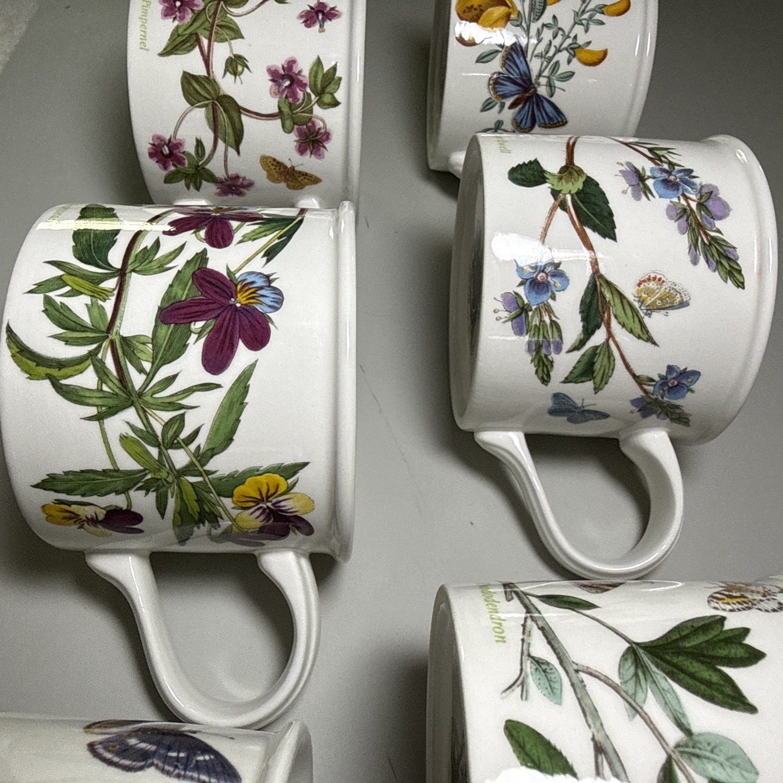 Portmeirion Botanic Garden Set of 6 Flat Cups & Saucers Made in England Assorted