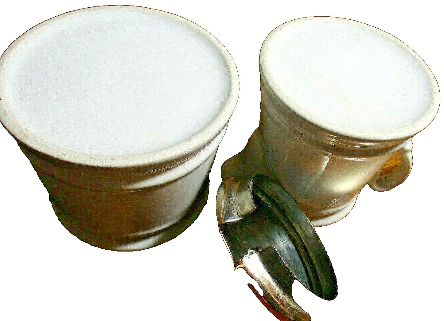 White Creamer & Sugar Bowl w/Copper-Tone Lid Vintage Original Farmhouse M25