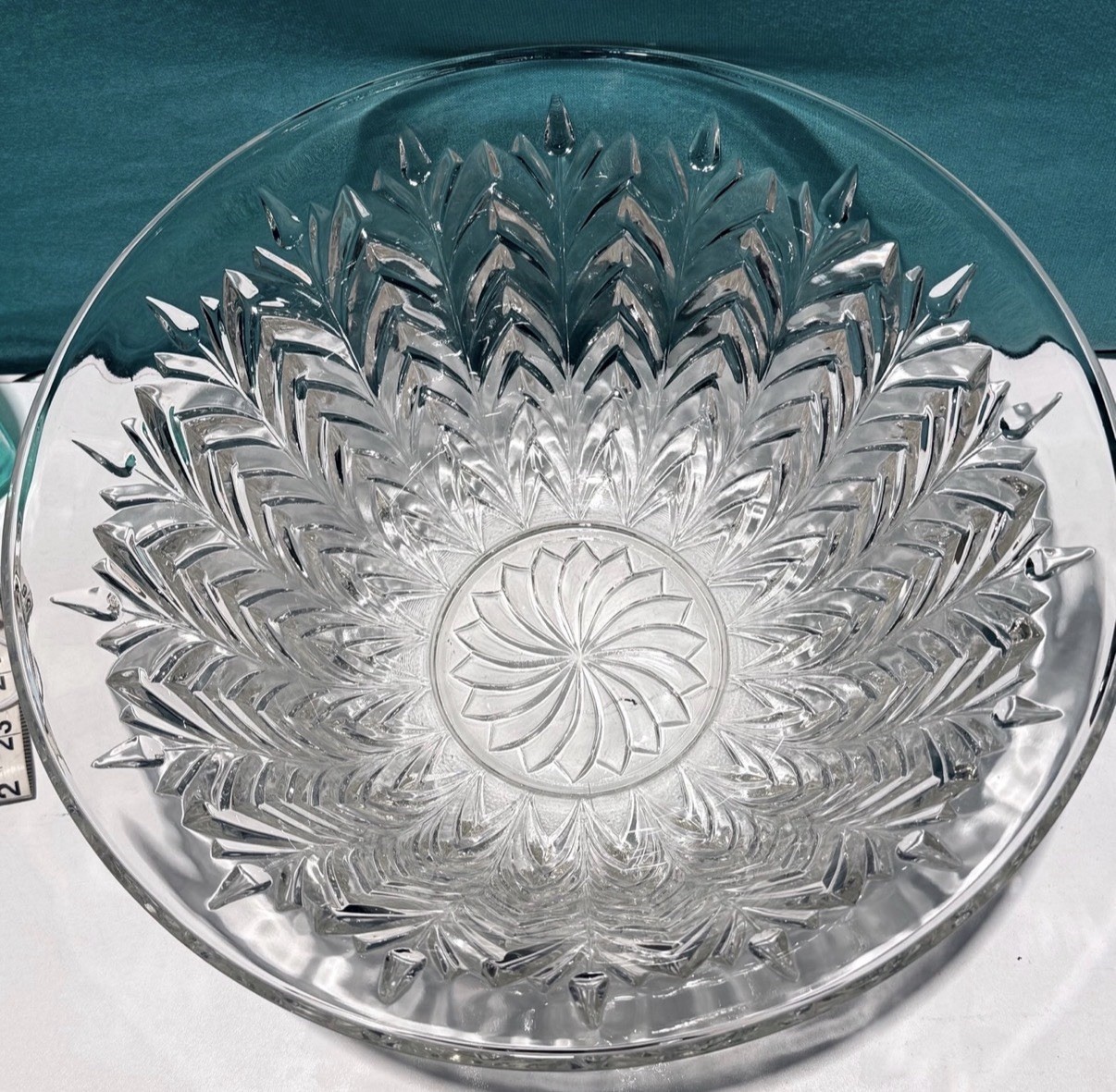 Jeannette Feather Motif 1950’s Glass Punch Bowl MCM Vintage Retro midcentury mod