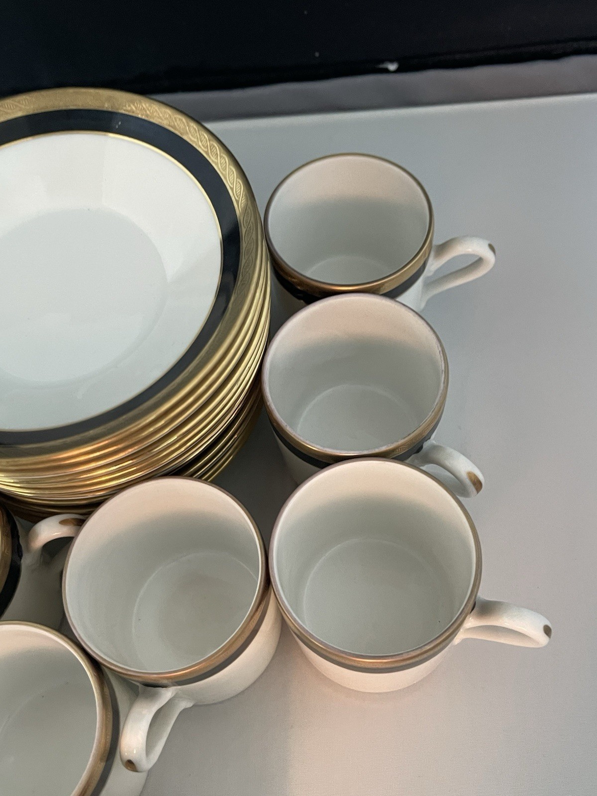 Set Of 4 Demitasse Cup & Saucer Palermo Black Gold RICHARD GINORI Italy Espresso