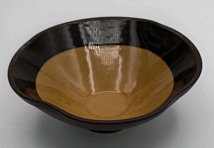 Vtg.MCM Freeform Chocolate & Butterscotch Brown Two Tone Pedestal Bowl-Read Des.
