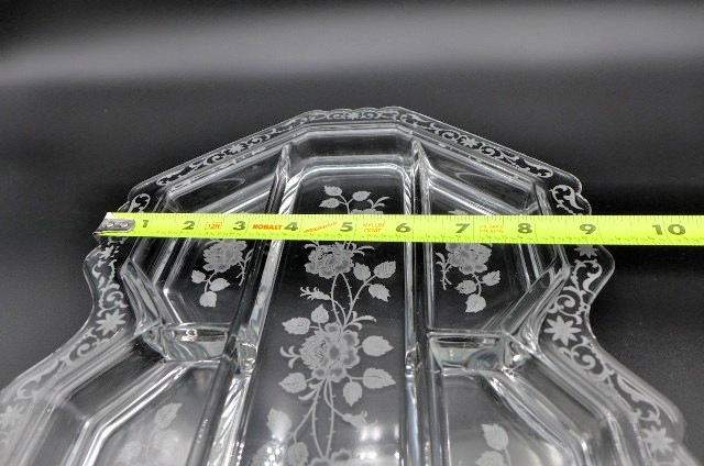 Vintage Fostoria MCM Etched Midnight Rose Glass Relish Tray 5 Compartments