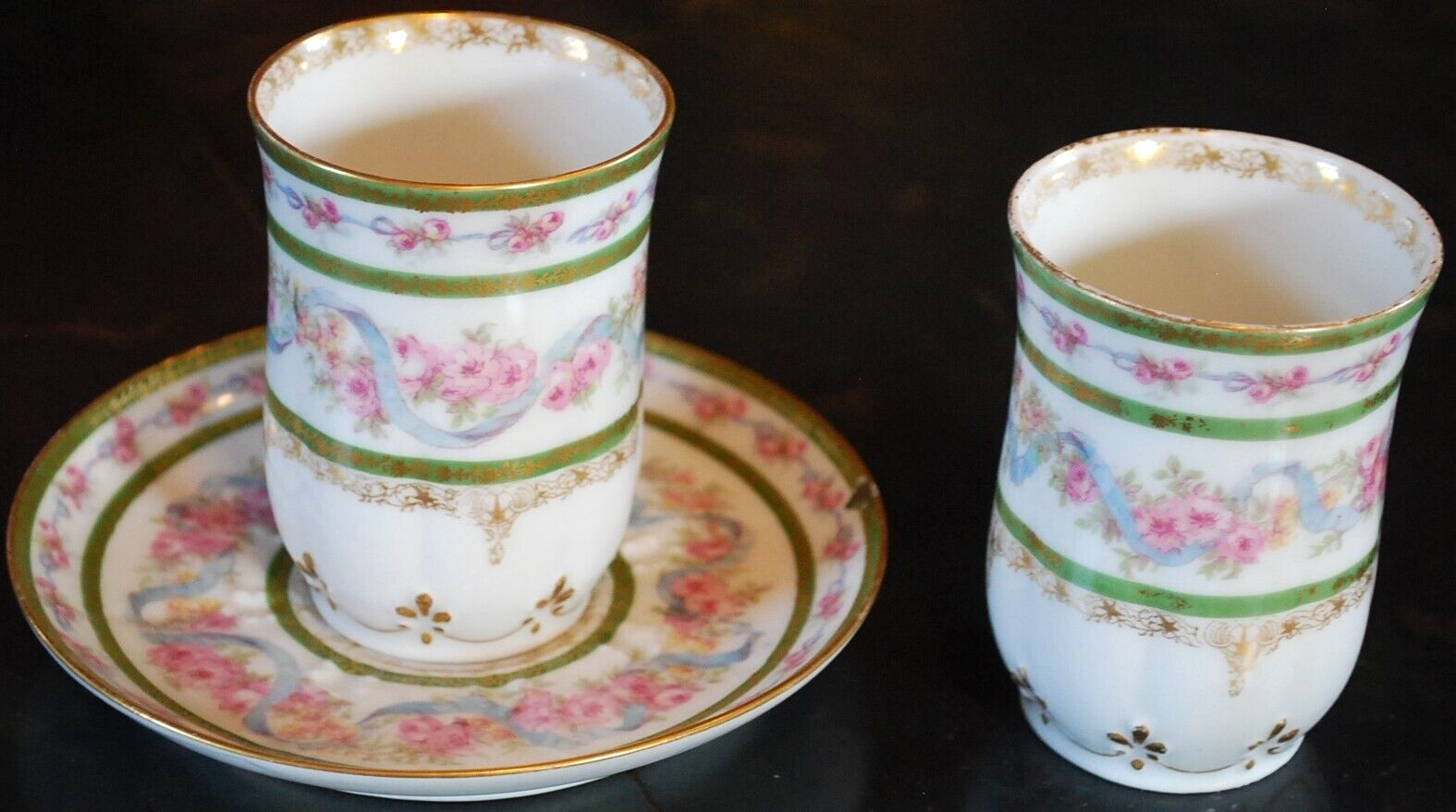 HAVILAND LIMOGES Antique Set CHARLES FIELD Chocolate Pot/ 2 Cups 1 Saucer FRANCE