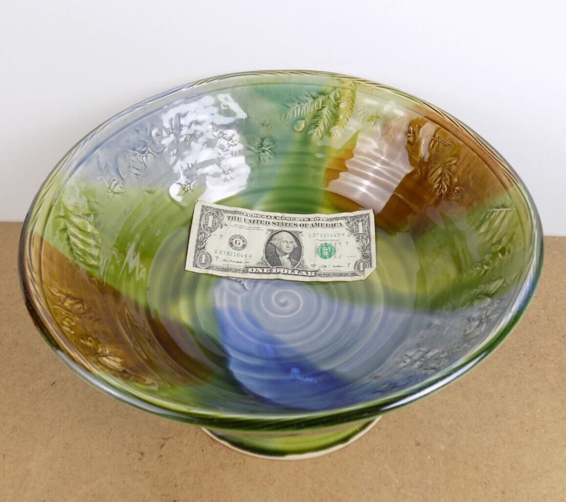 Laurey Faye Long Pottery Large Bowl North Carolina Blue & Green 12.5″ x 7″
