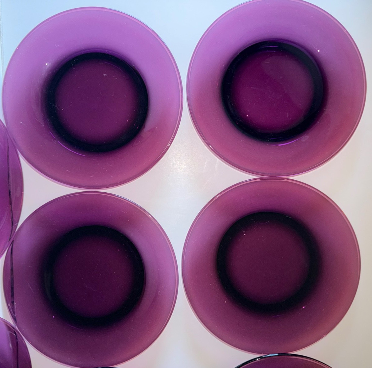 Set of 8 Vintage Amethyst 8″ Glass Luncheon Plates Excellent Condition- France?