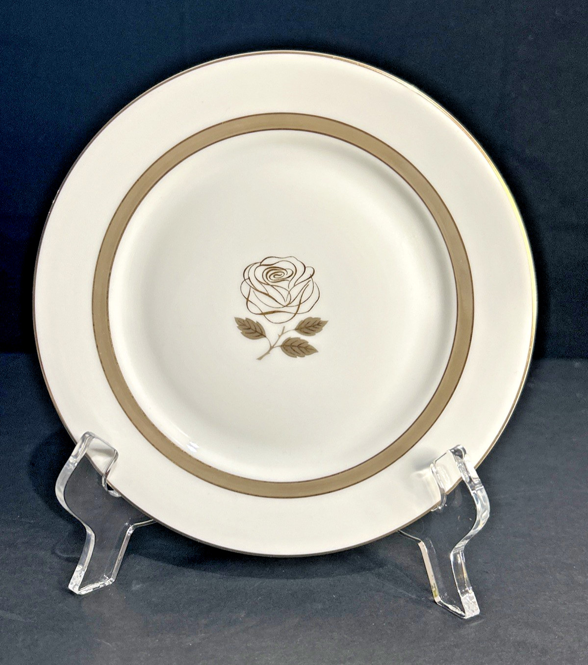 Rosenthal Rose 6” Dessert Bread Plates White w/Gold Rose & Trim Germany Set/6