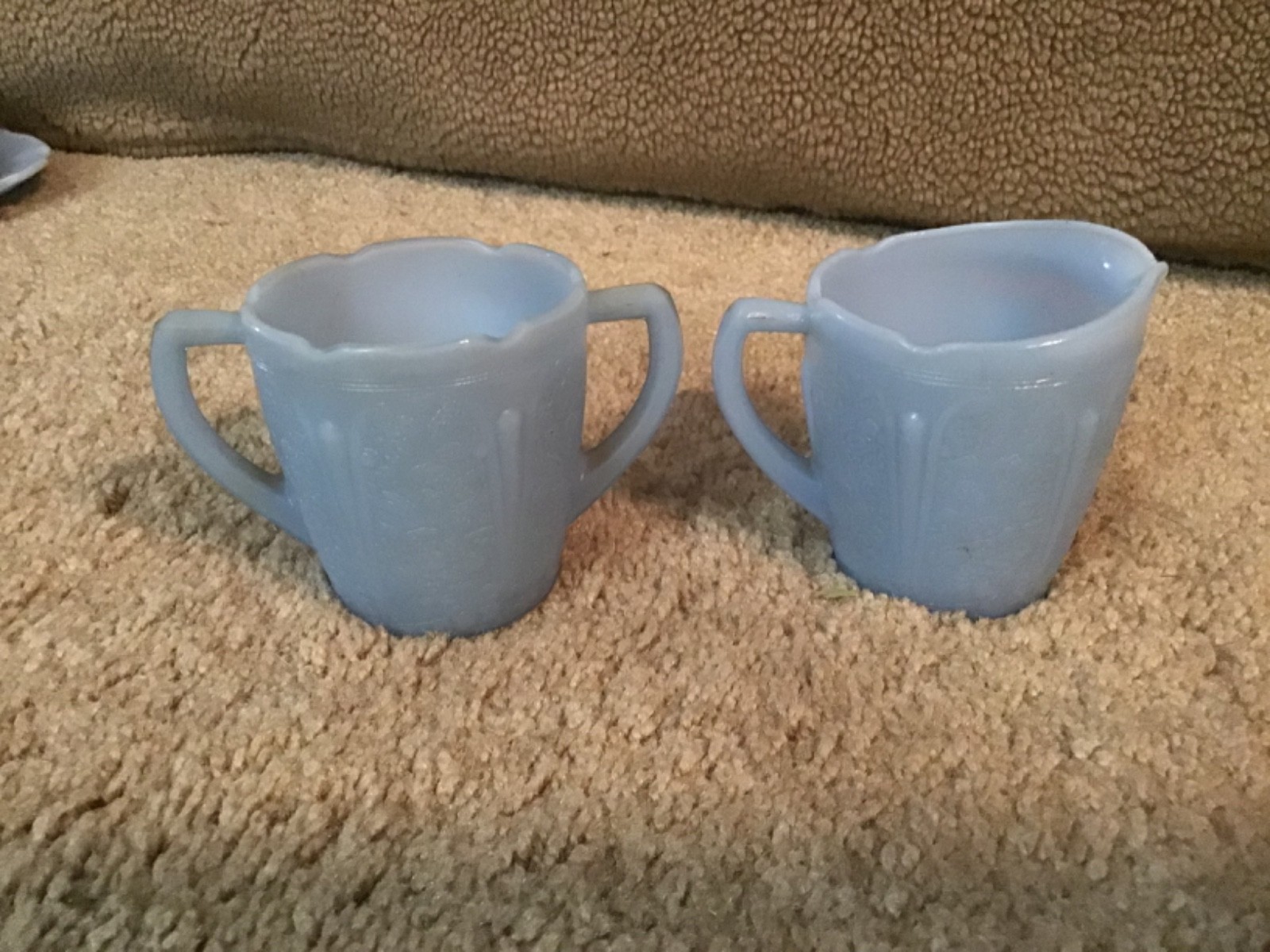 Vintage Jeannette Glass CHERRY BLOSSOM DELPHITE BLUE 14 PC CHILD’S DINNER SET