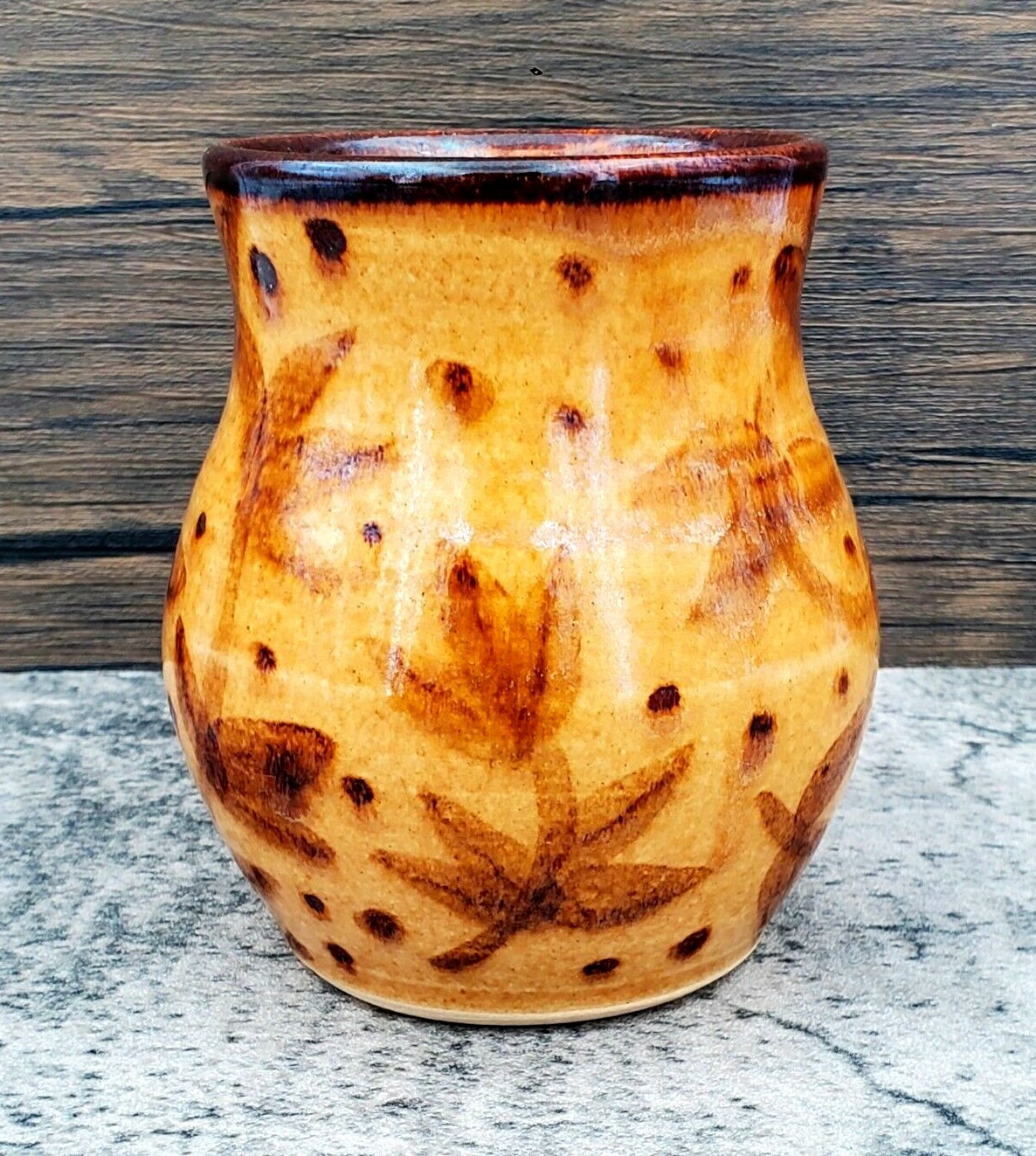 Beautiful Signed Paul Linhares Handmade 4½” Floral Mug in Fall Colors Studio Art