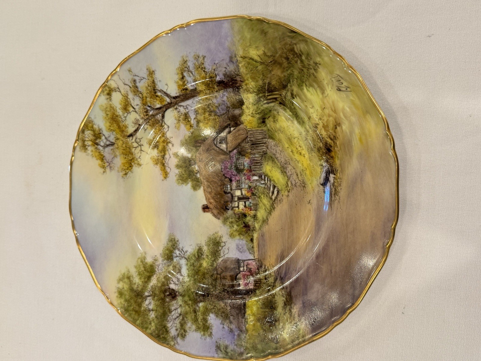 Pristine 1953 Royal Worcester 10.5″ Cabinet Plate Wick Cottage P Love Mint