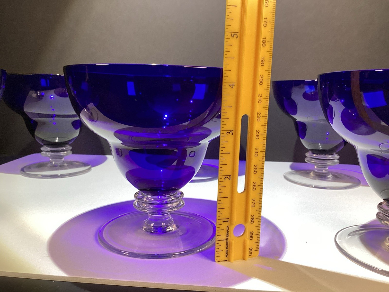 6 Deco Style Cobalt Blue Clear Footed Dessert Sherbet Ice Cream Bowls