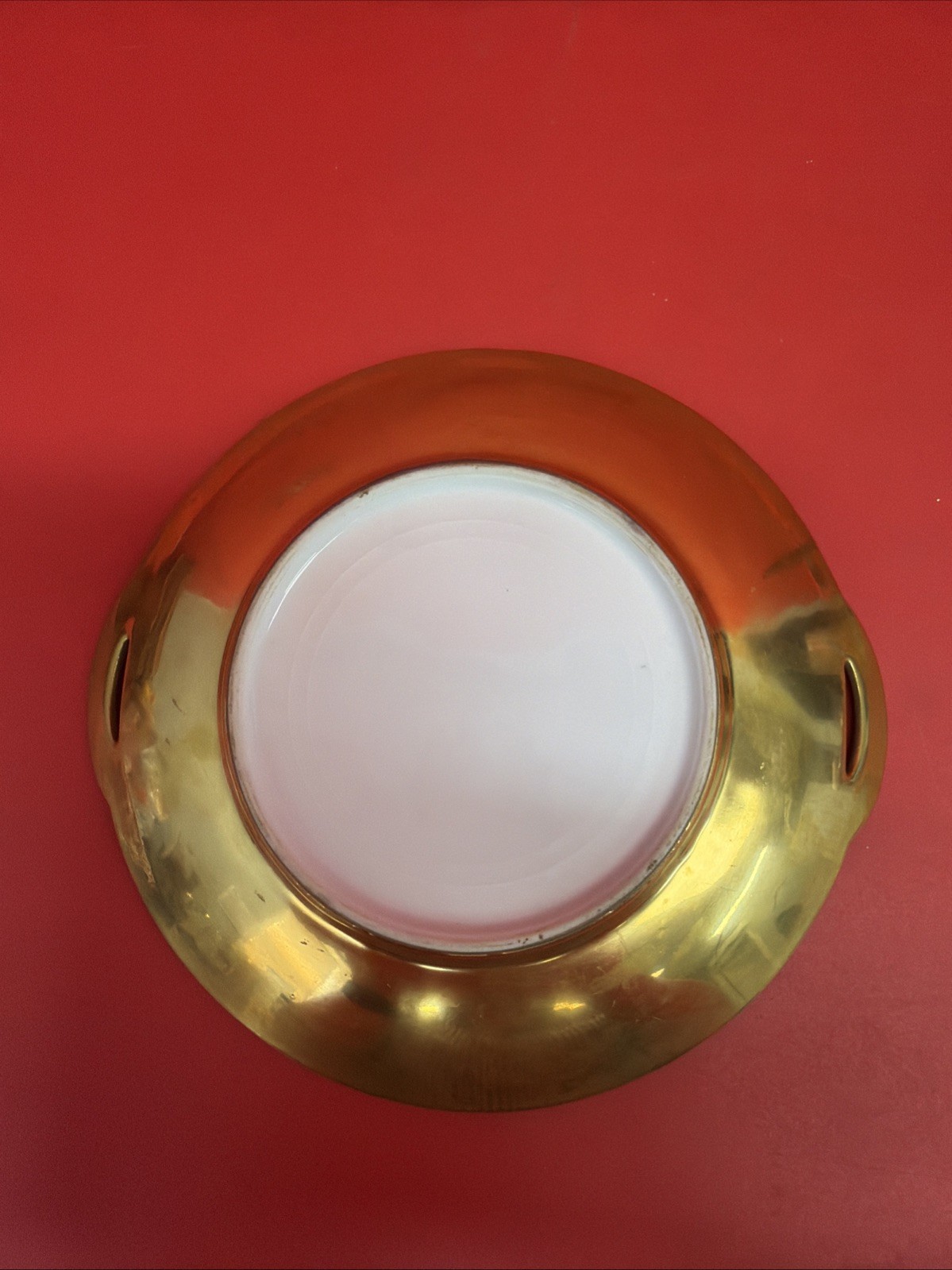 Vintage Gold Gilt Porcelain Handled Serving Plate Floral Etched 7.35” Round Tray