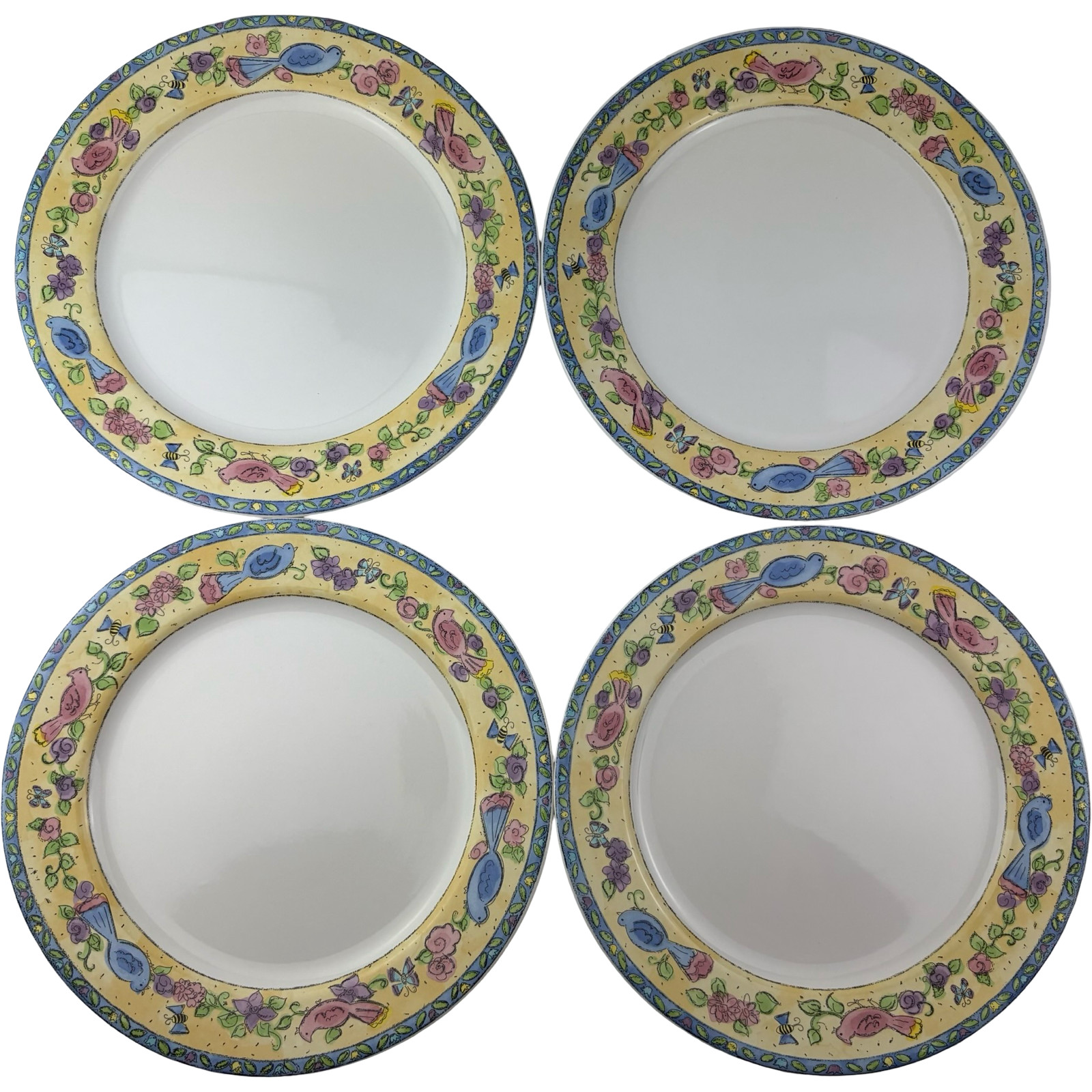 Sango Birds and the Bees Dinner Plates Set of 4 VTG 11″ Sue Zipkin Stoneware