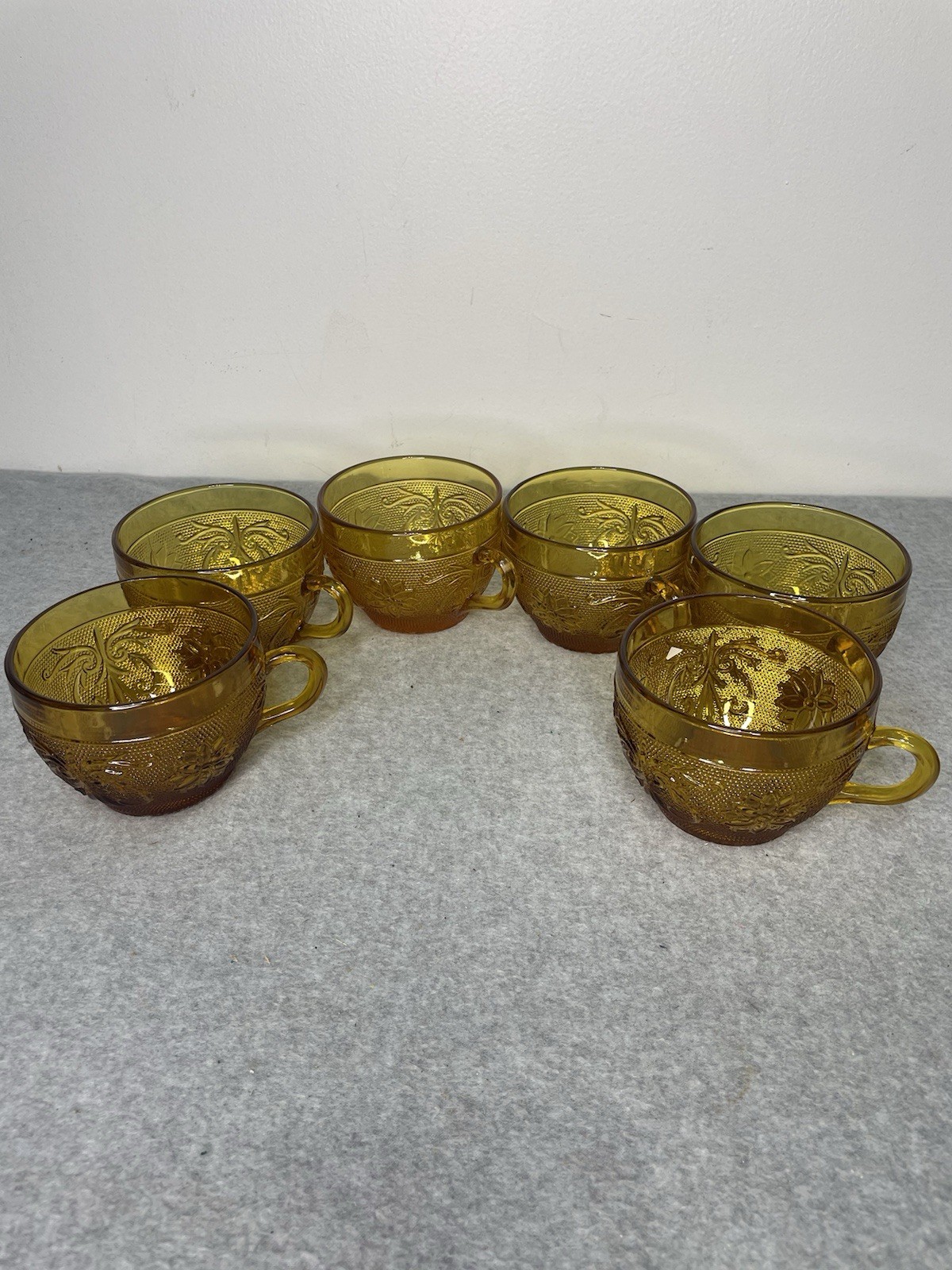 Tiara Chantilly Daisy Sandwich Amber Indiana Glass Coffee Tea Cup set of 6